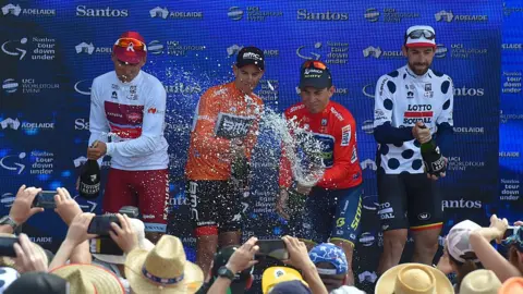 Getty Images Male winners on stage at Tour Down Under in Australia in 2017
