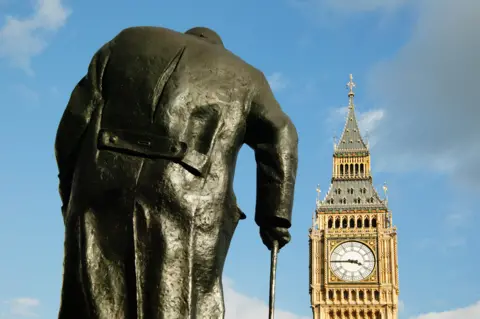 Getty Images Big Ben with Winston Churchill's statue