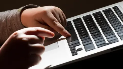 PA Media Two small hands type at a laptop