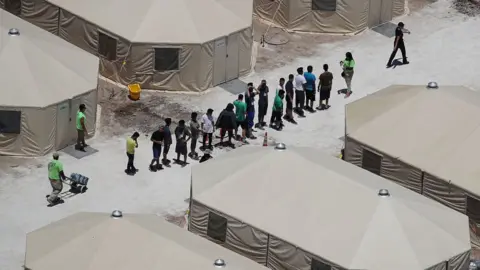Getty Images Boys are seen at tent camp for migrant children in Texas (FILE)