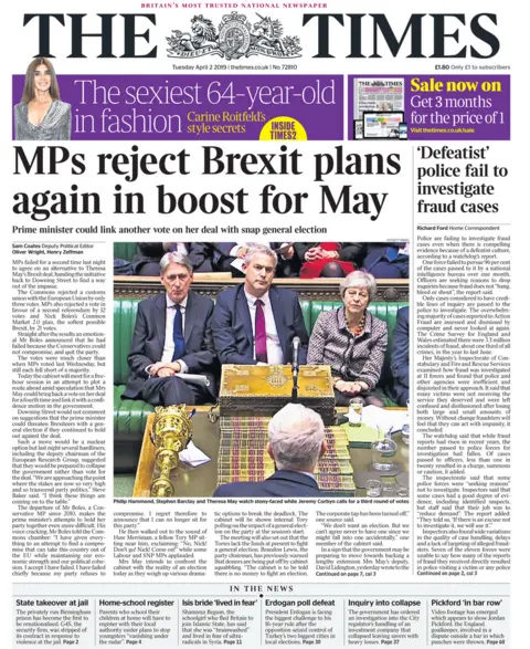 Tuesday's The Times front page