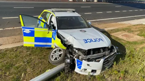 PSNI Road Policing & Safety Picture of damaged police car