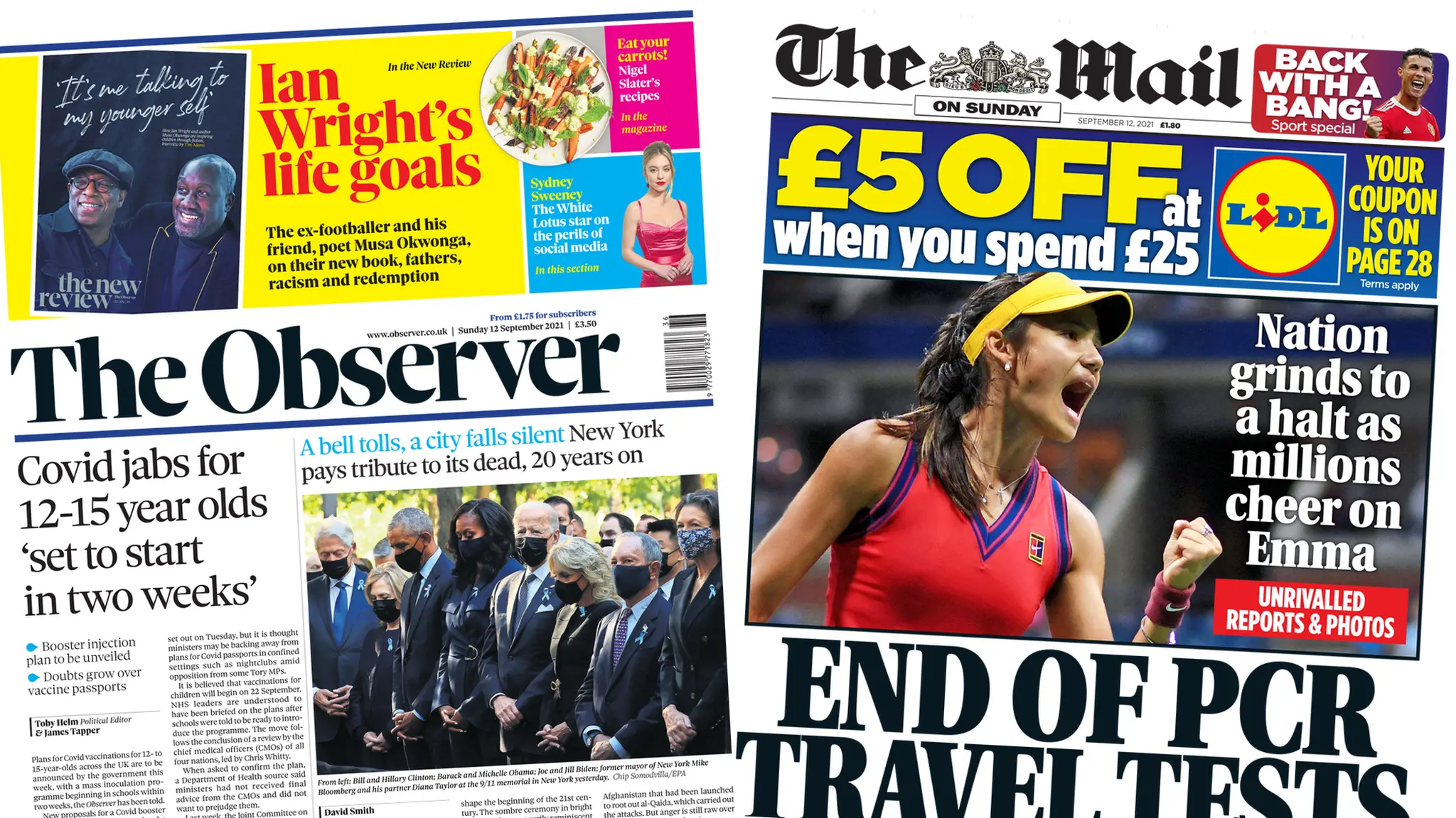 Front pages for 12 September 2021