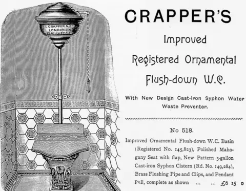 Alamy An advert for Thomas Crapper's flushing toilet