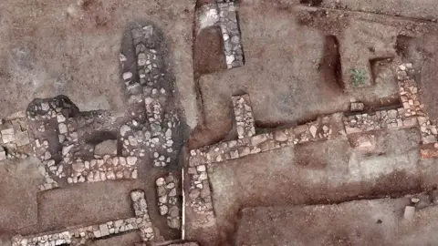 Greece culture ministry Aerial shots of archaeological site in southern Peloponnese, Greece