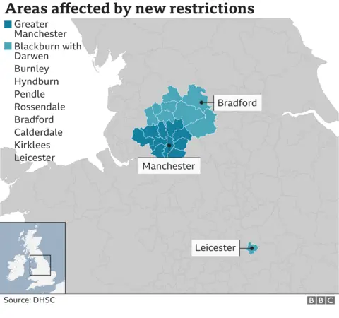 Map of northern lockdown areas