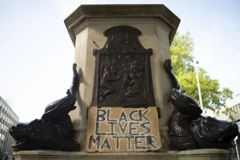 PA Media The plinth remains empty after BLM protesters took down the controversial statue