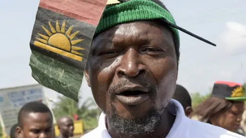 AFP A pro-Biafra supporter takes part in a protest in Aba, southeastern Nigeria, to call for the release of a key activist on November 18, 2015.