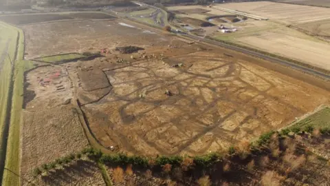 Mola Headland Infrastructure Aerial view of excavation site at Bar Hill in Cambridgeshire