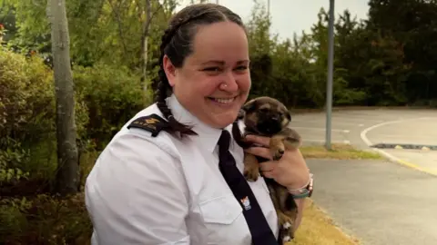 BBC Image of an RSPCA inspector holding a tiny puppy