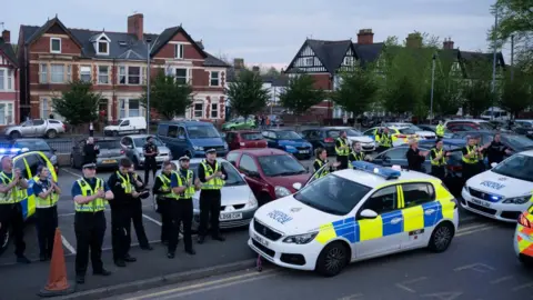 Getty Images A general view as the police force claps NHS workers clap at the Royal Gwent Hospital