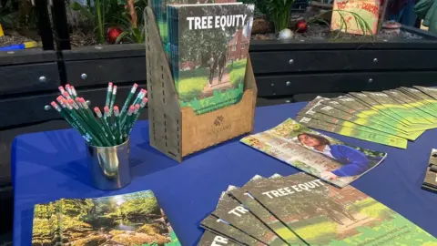 Table with Woodland Trust pencils and leaflets