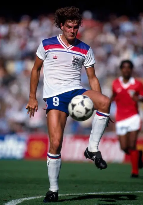 Getty Images Glenn Hoddle controls the ball for England in the 1982 World Cup v Kuwait