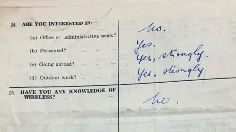 NAtional Archives Extract from Phyllis Latour's application form