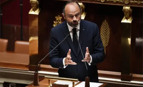 EPA French Prime Minister Edouard Philippe presents his plan to exit from the lockdown situation at the National Assembly in Paris, France, 28 April 2020.