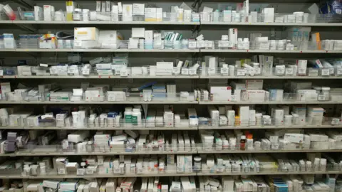 Getty Images Lines of drugs on shelves