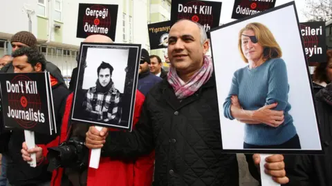 AFP A demonstration denouncing violence against the media and the brutality of President Assad's regime (Ankara, 24 February 2012)