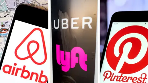 Getty Images AirBnB, Lyft, Uber and Pinterest logos