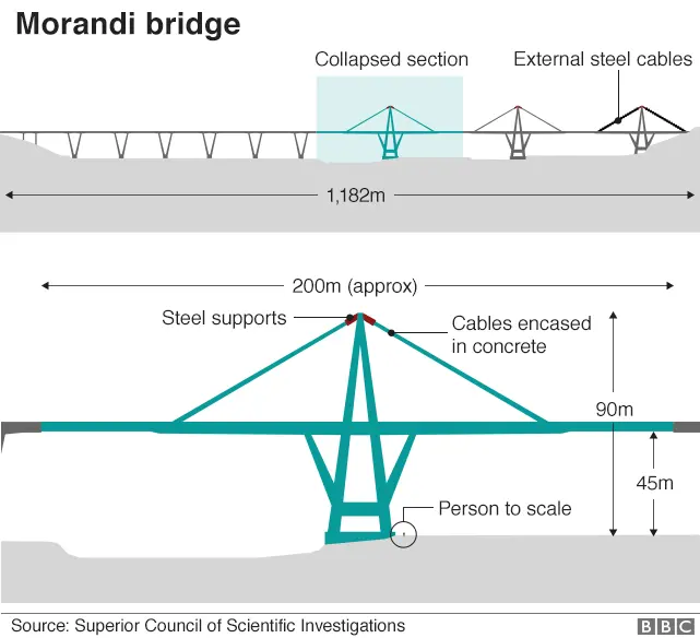 Illustration of the Morandi bridge showing key dimensions