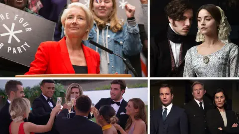 BBC/ITV Clockwise from top left: Years and Years; Victoria; Line of Duty; and Love Island