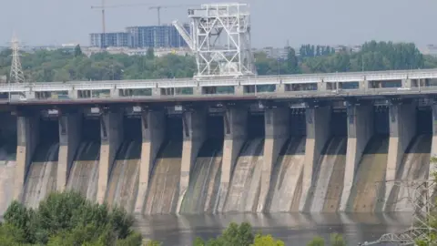 UNIAN Dnipro dam and hydroelectric power station near Zaporizhzhia