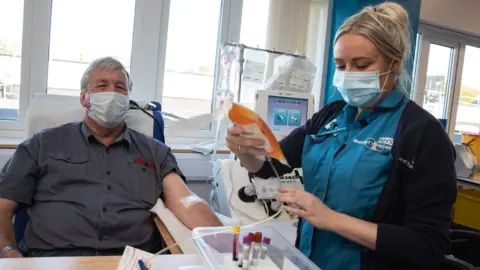 NHS Blood and Transplant Alan Mack donating plasma