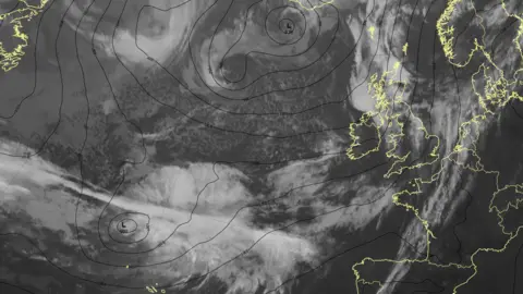 The Met Office and Eumetsat A satellite image in the Atlantic showing a storm starting