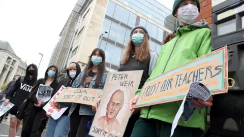 Pacemaker Students protested outside the Education Authority in Belfast ahead of Monday's U-turn