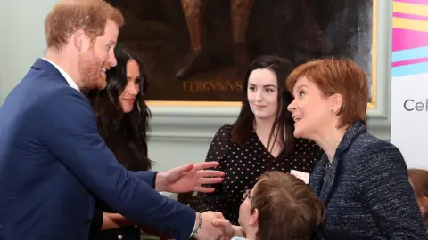 Getty Images The Duke and Duchess of Sussex with Nicola Sturgeon