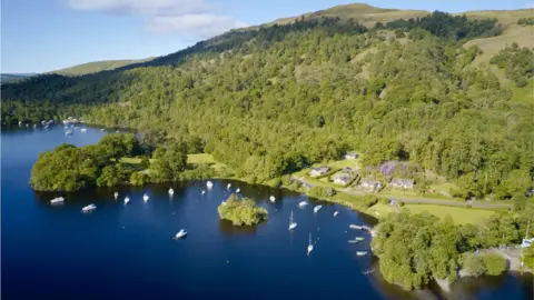 Getty Images Aldochlay boat mooring on Loch Lomond aerial view