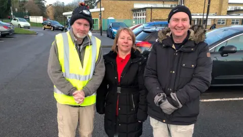 Justin Dealey/BBC Teachers Gavin Fowler, Angie Wright and Steve Kelly