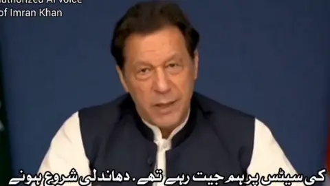 Imran Khan addresses his supporters in an AI video posted on Imran Khan/XX