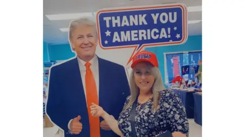 Facebook Lady with Trump cut-out