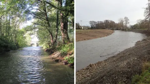 Environment Agency/Natural England Before and after photos of the affected area of the River Lugg