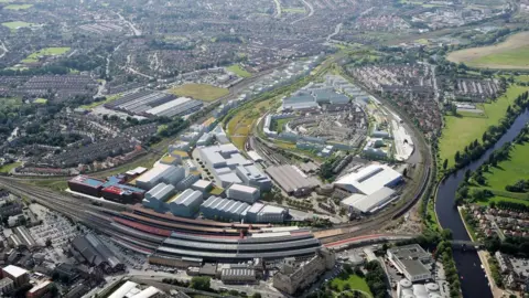 Homes England/Network Rail Aerial artist's impression of York Central site