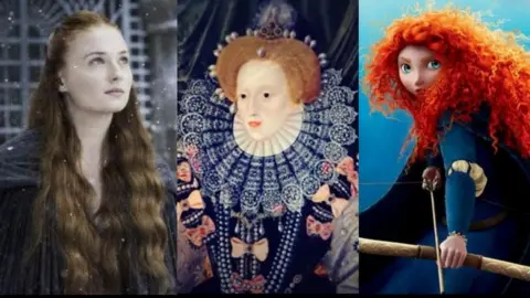 HBO/BBC/Pixar Sansa Stark, Queen Elizabeth I, Merida