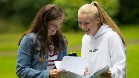 Girls in Swansea look pleased with their results