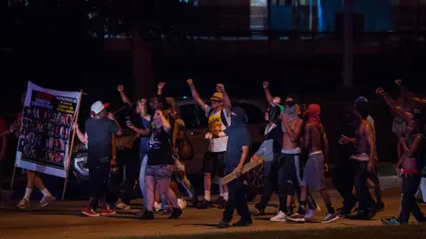 Getty Images Crowds convene for a second night to protest the police shooting in Milwaukee in August 2016.