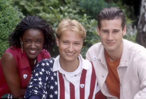 BBC Blue Peter presenters Diane-Louise Jordan, Stuart Miles and Tim Vincent