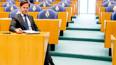 Getty Images Mark Rutte during the debate in parliament on 1 April 2021