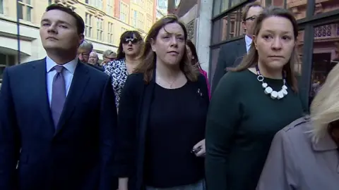 BBC Ruth Smeeth (wearing sunglasses) arrives flanked by other MPs