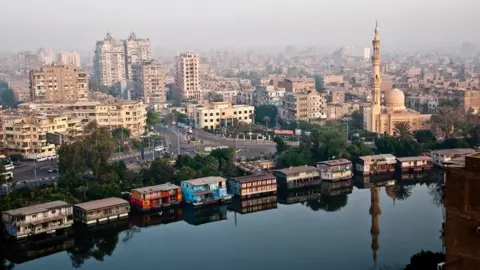 Omar Robert Hamilton Aerial view showing houseboats on the River Nile, in central Cairo, Egypt