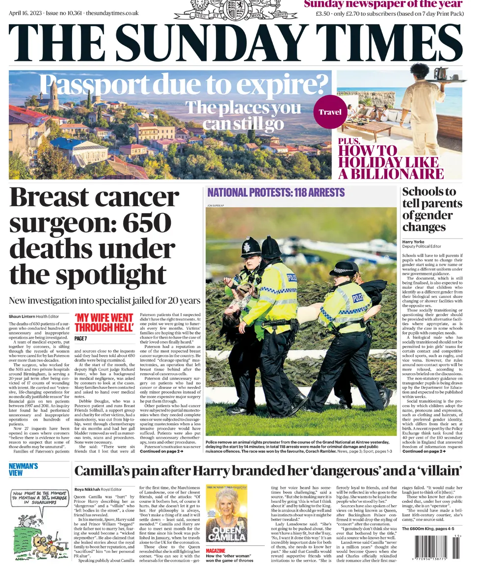 Sunday Times Front Page