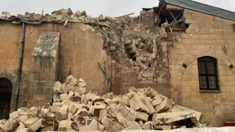 Getty Images A view of damaged historical Gaziantep Castle after a 7.4 magnitude earthquake hit southern provinces of Turkey