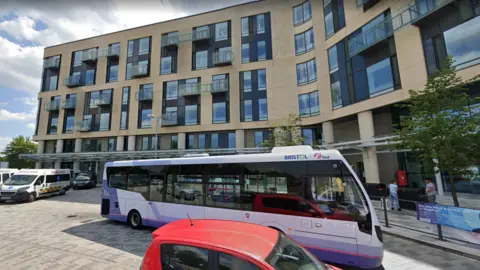 Google Buses parked outside Southmead hospital