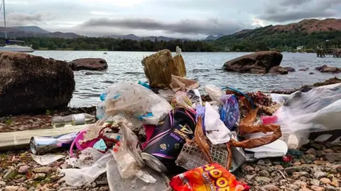 Lakes Plastic Collective Rubbish at the side of a lake