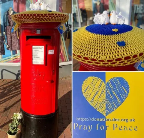 The Secret Yarn Bomber Photos showing yarn-bombed postbox in Ely