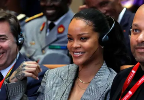 AFP Barbadian singer Rihanna attends the conference 'GPE Financing Conference, an Investment in the Future' organised by the Global Partnership for Education in Dakar on February 2, 2018. The French and Senegalese presidents are co-hosting a conference organised by the Global Partnership for Education, aimed at pressuring donors to finance the education of a quarter of a billion children worldwide who are currently out of school, while Rihanna is attending as a global ambassador for the organisation.