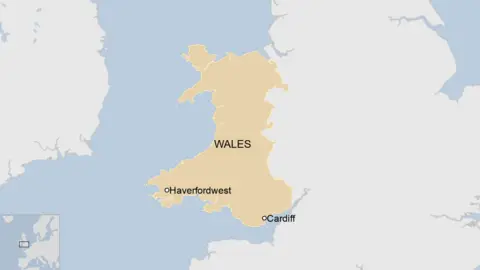 Map of Wales showing location of Haverfordwest