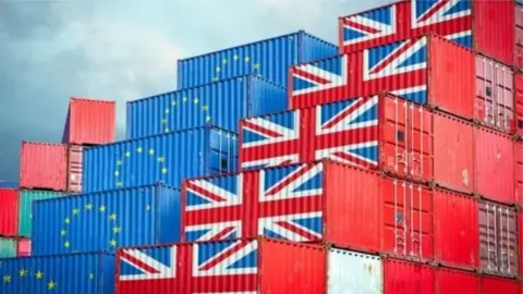 Getty Images Shipping containers marked with EU and union flags